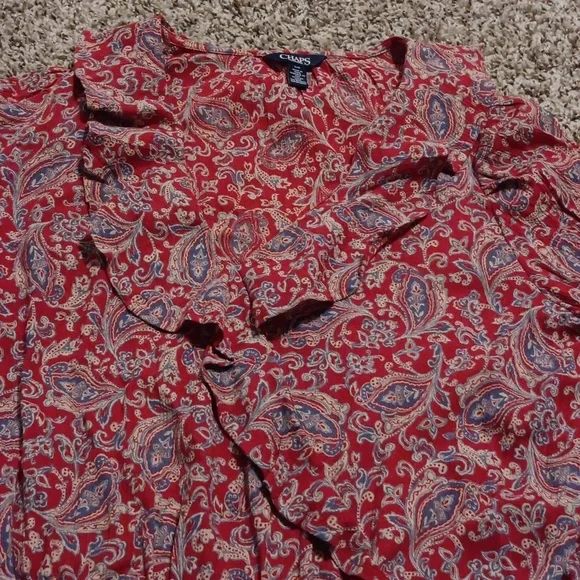 Chaps Large Red Ruffled Top - Picture 3 of 3